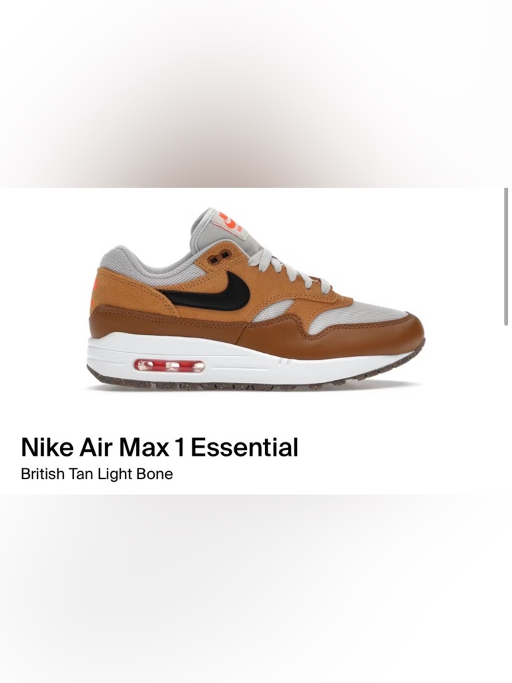 AIR MAX 1 - MENS 8.5/WOMANS 10 "ESSENTIAL FLAX BRITISH TAN” NIB - Picture 4 of 6